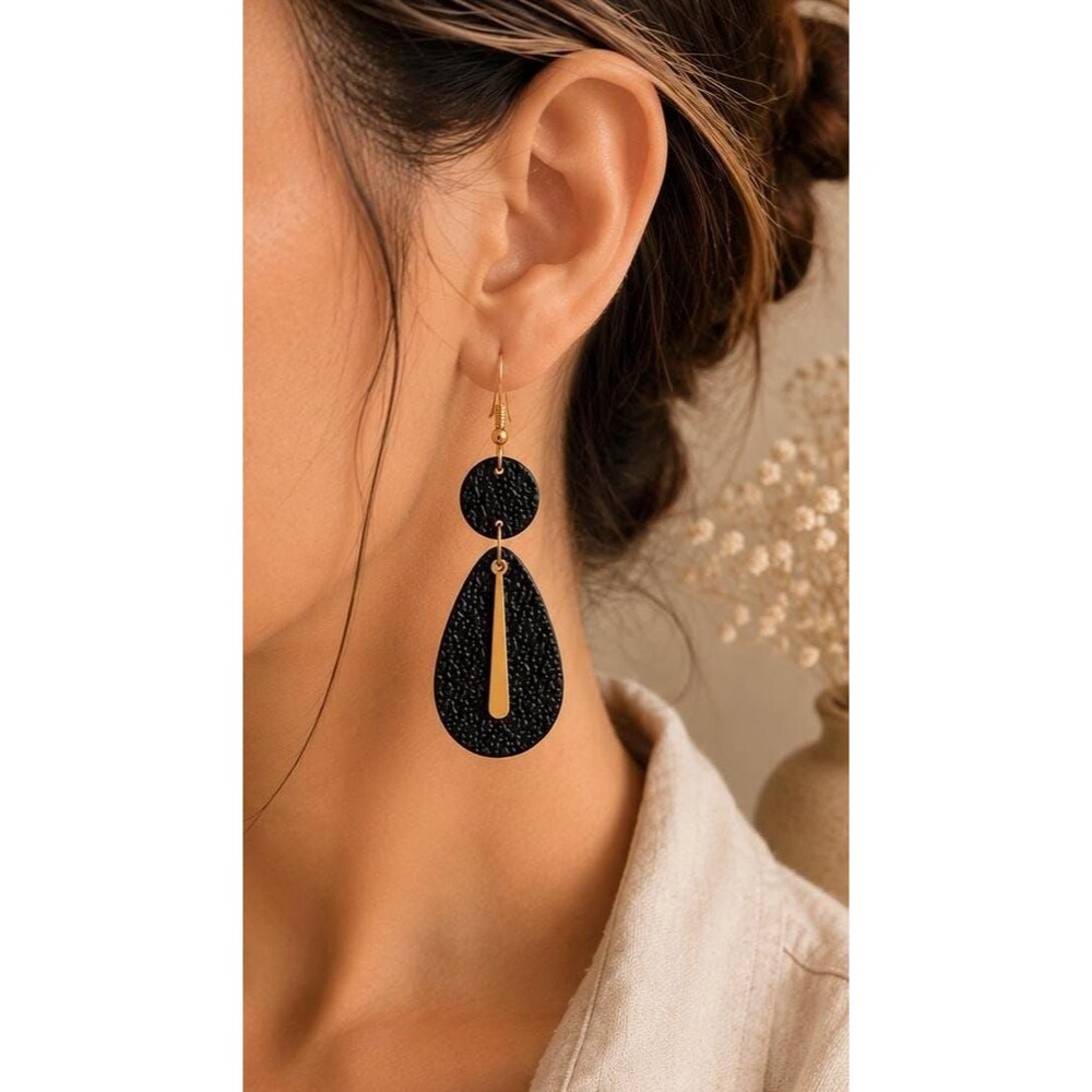 Black Statement Clay Earrings | Geometric Dangle | Lightweight Gift for Her